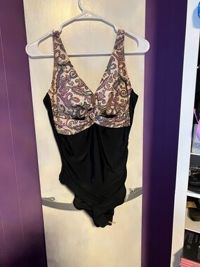 Classic Black One-Piece Swimsuit with Paisley Print
